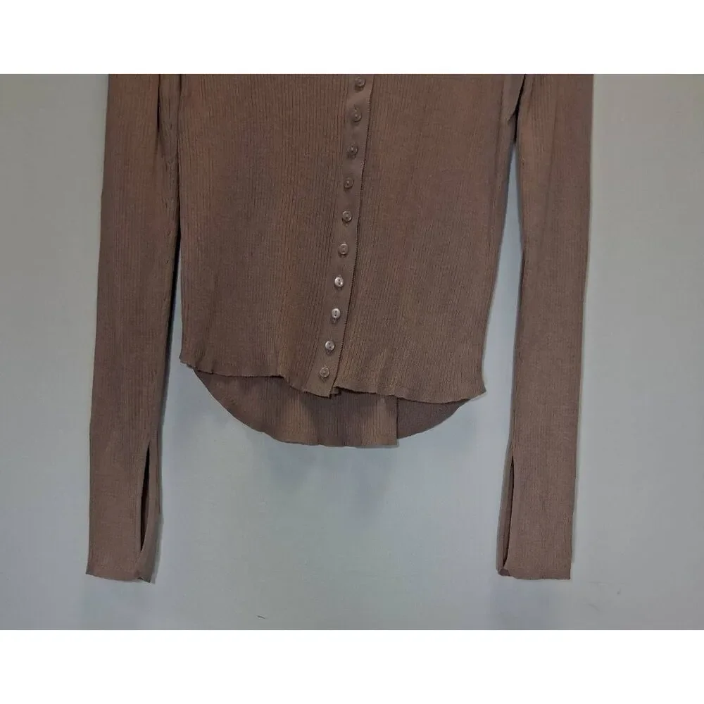 Zara womens xlarge cardigan sweater mocha brown taupe viscose stretch tan